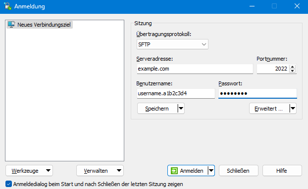 Anmeldemaske im WinSCP-Client